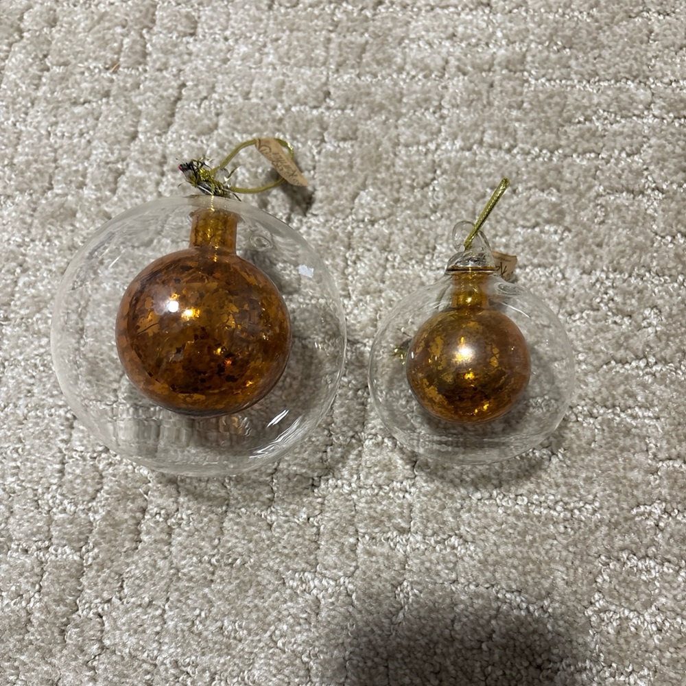 Karma Double Orb Glass Ornaments (2) Gold Small & Medium